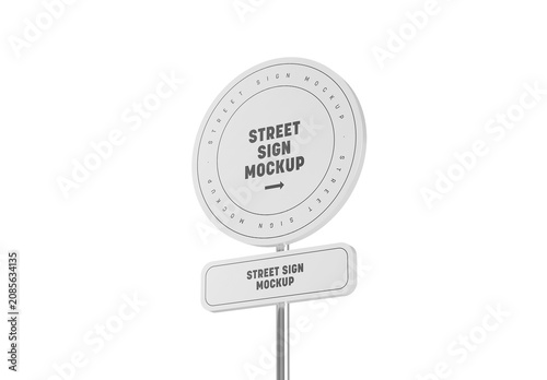 Round Street Road Sign with Supplementary Plate Mockup