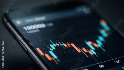 Stock market trading chart showing growing growth trends on a mobile phone screen