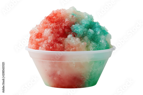 Realistic colorful shaved ice dessert in a clear cup isolated on transparent background