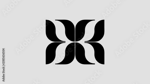 Black and white abstract symmetrical floral graphic motif with abstract symmetrical minimalist ornament illustration branding decoration creative monochrome botanical aesthetic background
