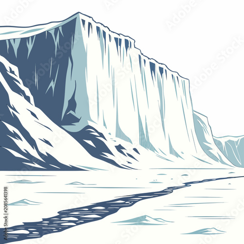 Cuadro en lienzo Of a massive glacier cliff with a deep crevasse in the icy landscape, featuring