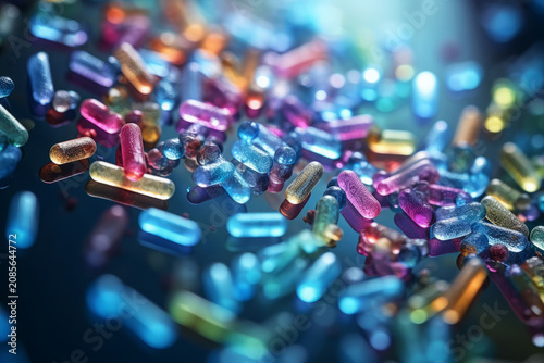 Fantastic 3D illustration of various bacteria cells Scientific medical background