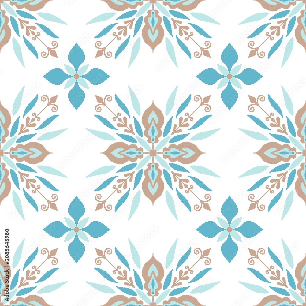 Fototapeta premium Elegant Ethnic Floral Seamless Pattern with Soft Blue Ornamental Motifs