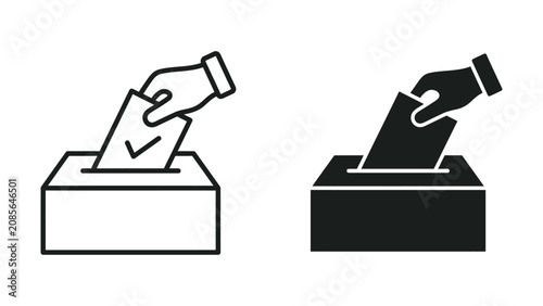 Картината върху платно Two hands putting ballot papers into voting boxes in black and white