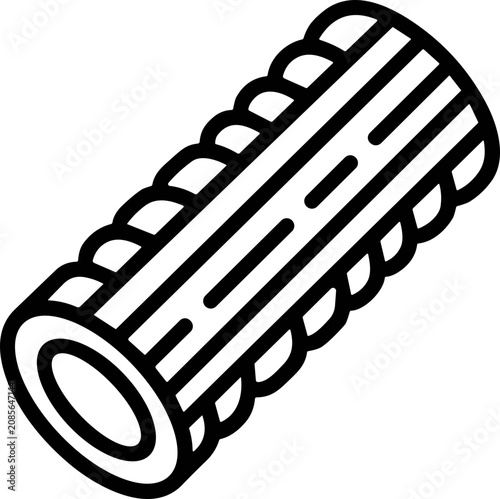 Quadro su tela Simple line drawing of a rigatoni pasta tube, isolated on white background