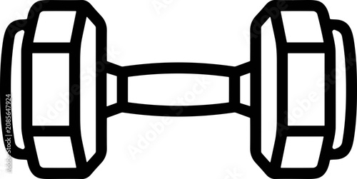 Simple black and white dumbbell icon, isolated on white background. Fitness and exercise equipment.