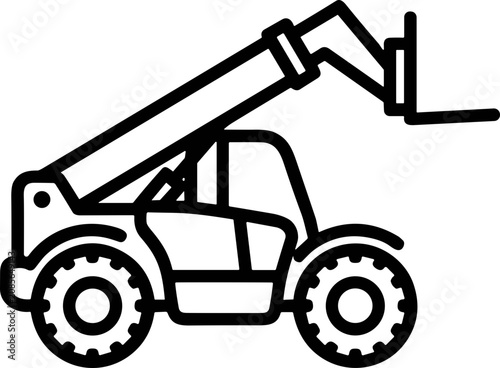 Schilderij op canvas Telescopic handler icon, construction vehicle, industrial machinery line art