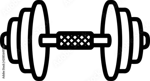 Simple dumbbell icon, weight training equipment, gym fitness symbol, black outline on white background.