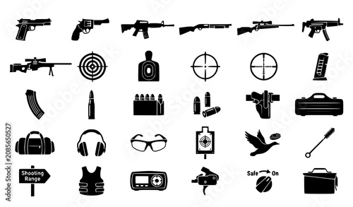 Cuadro en lienzo Black Firearm Icon Collection Minimal Weapon Symbols Vector Set