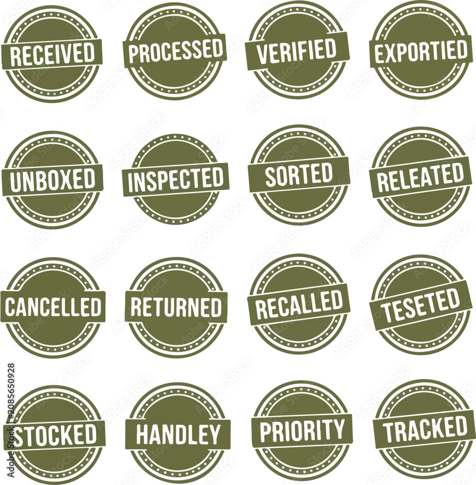 Obraz premium Vintage rubber stamp icons in 4x4 grid pattern