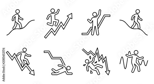 Cuadro en lienzo Stock market trend icon set with stick figure business people
