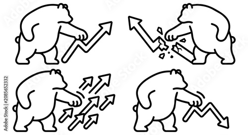 Fotografía Bear market line icon set
