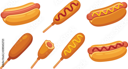 Canvastavla American fast food collection featuring traditional hot dogs with mustard and ke