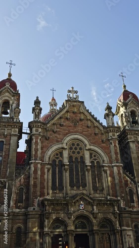 Historic church facade under blue sky