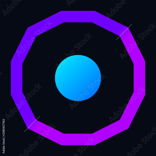 Foto Central digital core encased in a purple geometric decagon frame with neon aesth