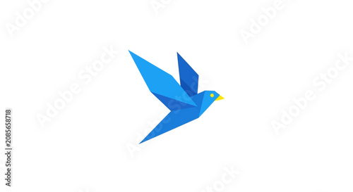 A minimalist blue bird illustration created with geometric paper folding shapes