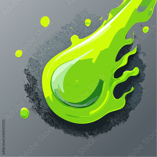 Viskose Neon-Limetten-Flüssigkeit auf dunklem Anthrazit, elektrisches Leuchten, Cyberpunk-Stil, generative KI