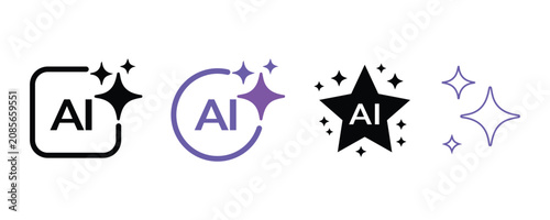 Cuadro en lienzo Generative AI sparkle, AI generate icon set, sparkle star with square button, ar