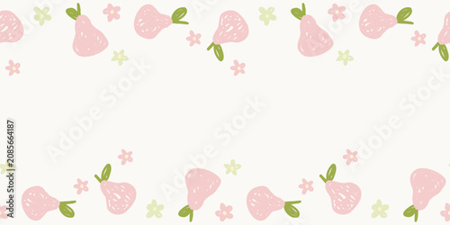 Cuadro en lienzo Horizontal seamless border banner template with cute hand drawn pink pears top a