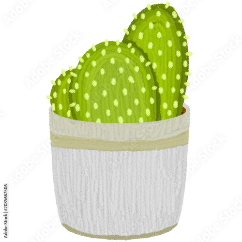 Adorable hand drawn green cactus with red heart shape details in an orange terracotta pot