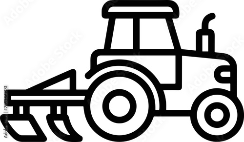 Cuadro en lienzo Tractor plowing field icon, agricultural machinery, farming equipment line art