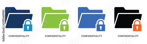 Confidentiality and secure data folder solid icon set, private document protection padlock, cyber security corporate file storage vector.