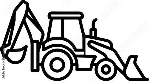 Cuadro en lienzo Backhoe Loader Icon - Construction Vehicle Outline Vector Art