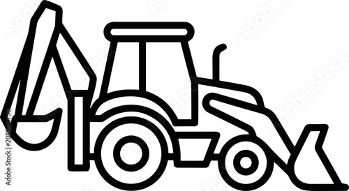 Fotografie Backhoe loader icon, construction vehicle outline, heavy machinery vector graphi