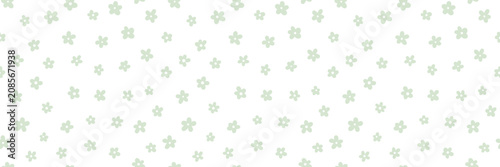 Green white ditsy daisy floral print banner, wider flower seamless vector pattern background