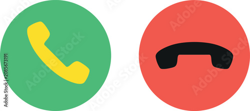 Tableau sur toile Phone call accept and decline buttons with yellow handset and black receiver fla