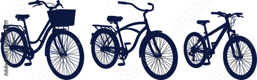 Tableau sur toile Bicycle Silhouette Set with City Bike Cruiser and Mountain Bike Vector Illustrat