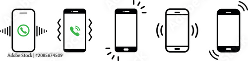 Fotografía Ringing and vibrating smartphone icon set showing incoming calls and notificatio