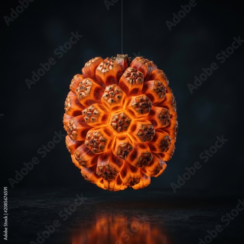 Glowing Pandanus Fruit Isolated on Dark Background with Dramatic Lighting