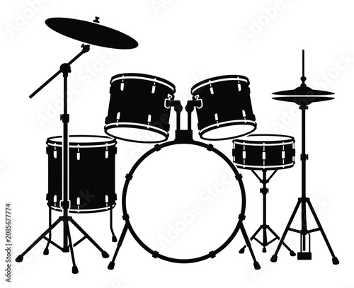Bild auf Leinwand Drum kit silhouette vector illustration, professional acoustic drum set icon, bl