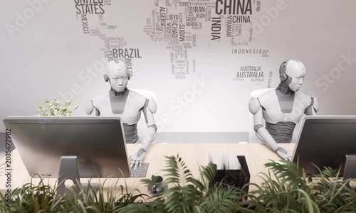 business ai bot working on laptop robot chat