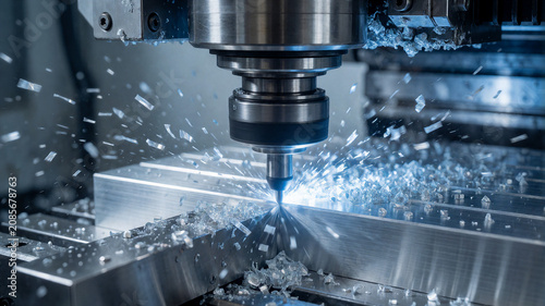 Eine Drehmaschine bei der bearbeitung von einem Metallteil .  KI Generiert