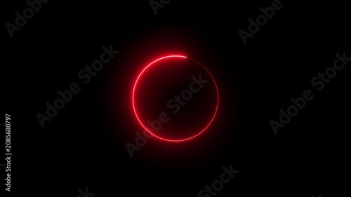 Glowing red neon circle loading animation on black background seamless looping video clip.