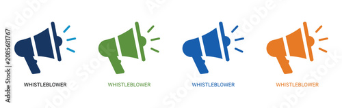 Foto Whistleblower and corporate compliance solid icon set, megaphone alert announcement, legal report corruption witness protection vector