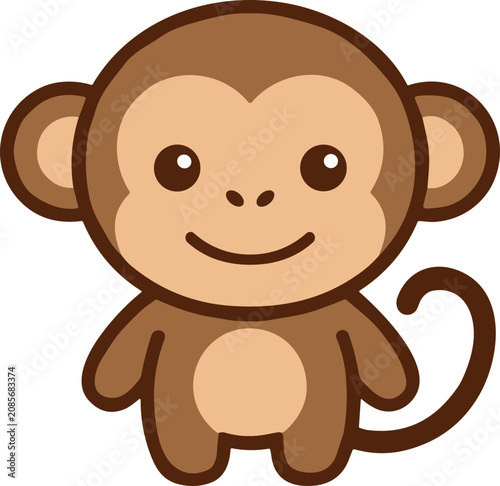 Photography Cute cartoon monkey character, smiling, isolated on white background, vector ill