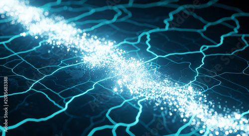 Digital Data Network Abstract Background Glowing Blue Particles