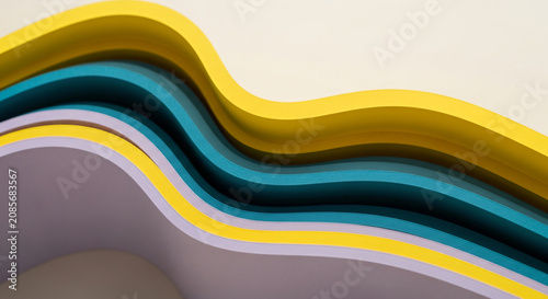 Abstract Yellow Teal Purple Wave Layers Background Minimal Geometric Design