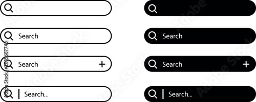 Search bar interface vector set for website mobile app and user interface design, Modern search bar and search field vector pack for digital interface design, Search box collection with input field 