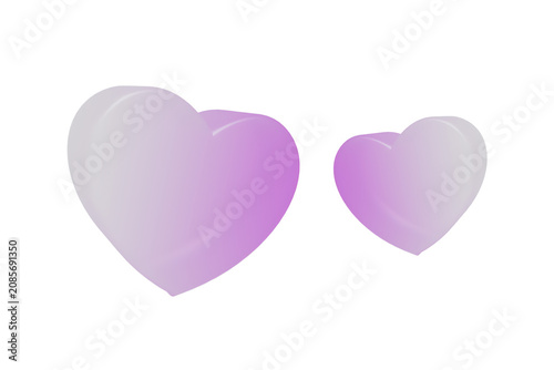 Obraz na plátně Two shiny purple hearts on isolated transparent background for love and valentin