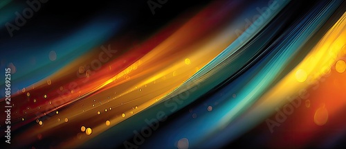 Dynamic colorful abstract with diagonal lines of light and bokeh. Use for modern designs, technology, events, or digital art backgrounds.