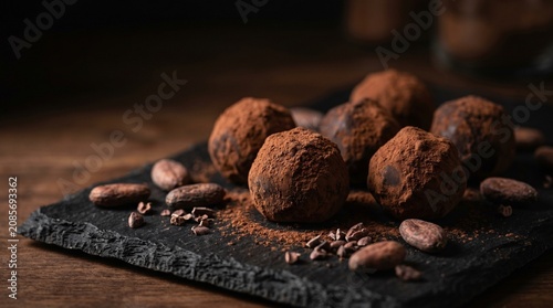 Chocolate Truffles on Plate.