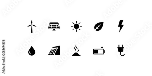 Bild auf Leinwand Renewable energy icon collection Black silhouette icon white background