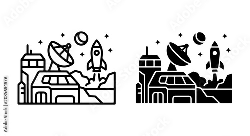 Konstfotografi Space Exploration Icons, Futuristic Rocket Launch, Lunar Base Landscape, Sci-Fi