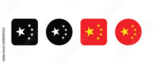 Set of china flag icons in square and circle shapes