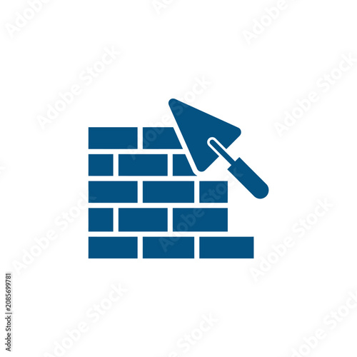 A blue icon showing a brick wall and a masonry trowel tool