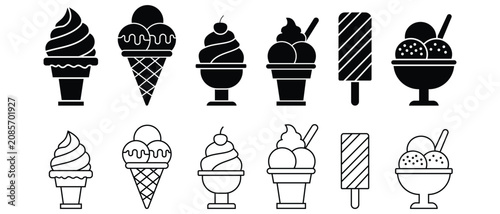 Schilderij op canvas ice cream silhouette vector icon set